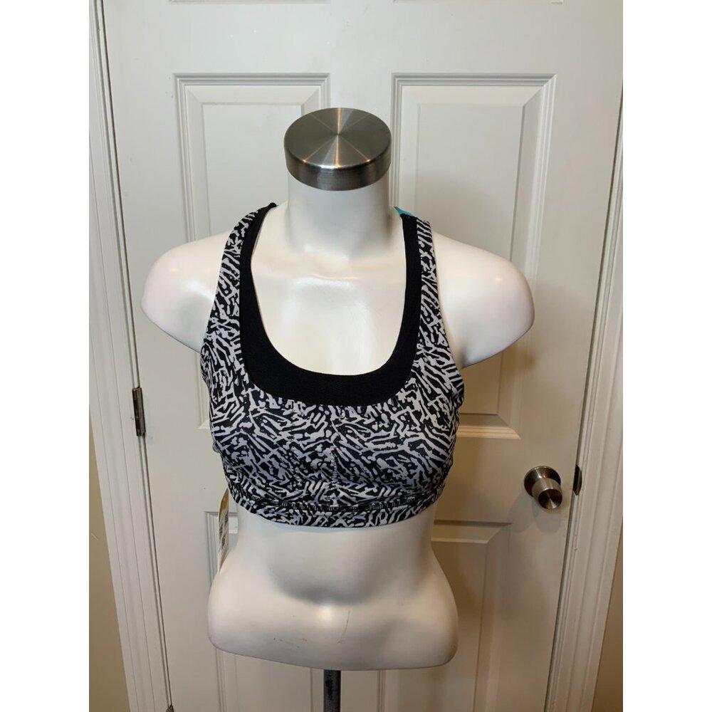 Lululemon Free to Be Serene Black White Zebra Splatter Print Sports Bra Size 8